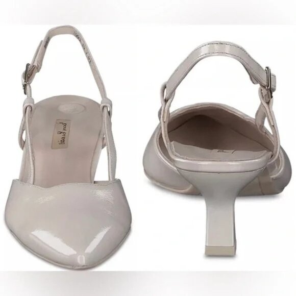 ๐PAUL GREEN Tabitha Slingback Pointed Toe Kitten Heel Pump Shoes 8.5 Ivory - Picture 2 of 10